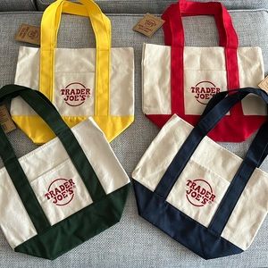NWT Trader Joe’s Mini Canvas Tote Bags - 4 (yellow, blue, green and red)